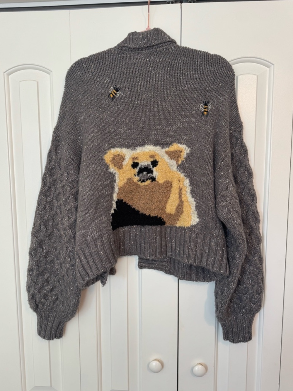 RARE! Anthropologie Pilcro Bear and Honey Bee Oversized Sweater